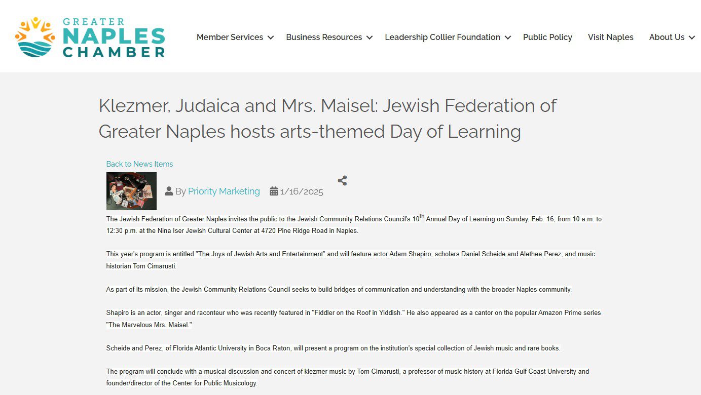 article featuring Alethea Perez and her presentation at the Federation of Greater Naples