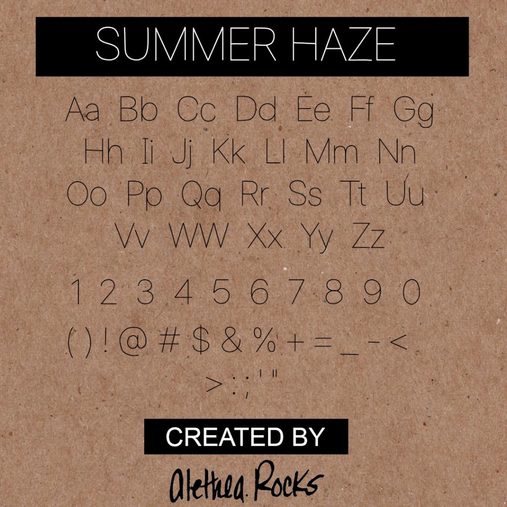 Summer Haze Thin outlined font by Alethea Rocks